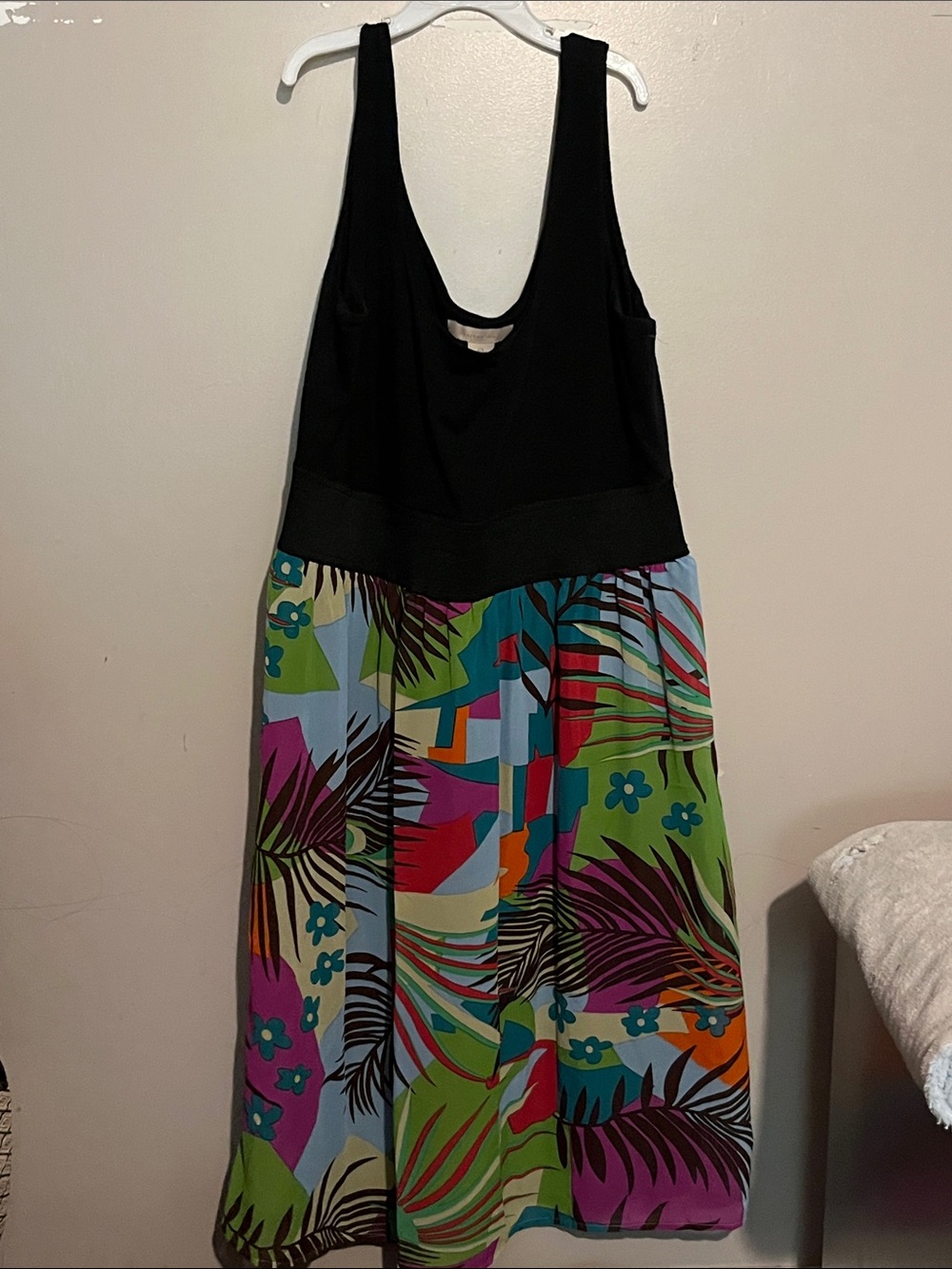 jonathan martin Black Tank Top Multicolor Tropical Print Skirt Dress